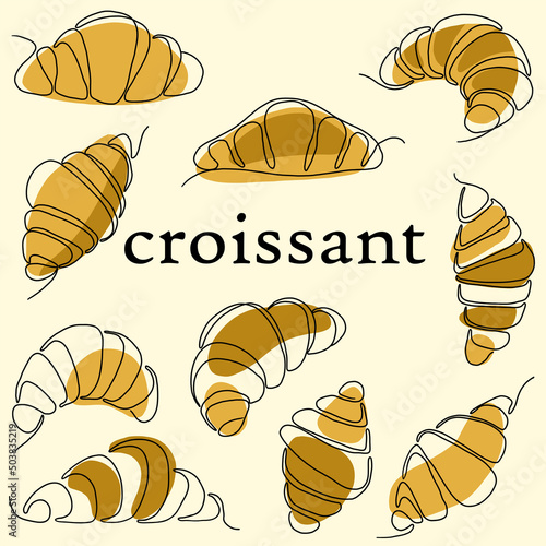 Simplicity croissant bread freehand continuous line drawing flat design.