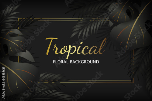 Luxury golden and black tropical floral frame