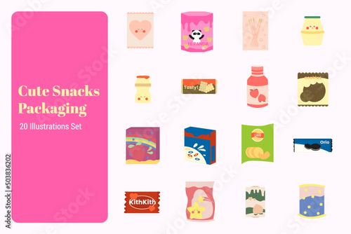 Cute Snacks Packaging Illustration Set