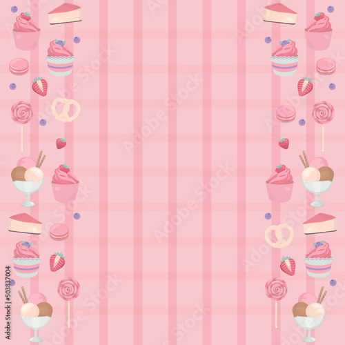 Sweet dessert frame with pastel checkered pattern and copy space © Jenjira