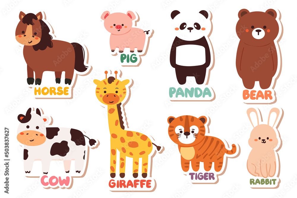 Fototapeta premium collection of hand drawing cartoon animal sticker set