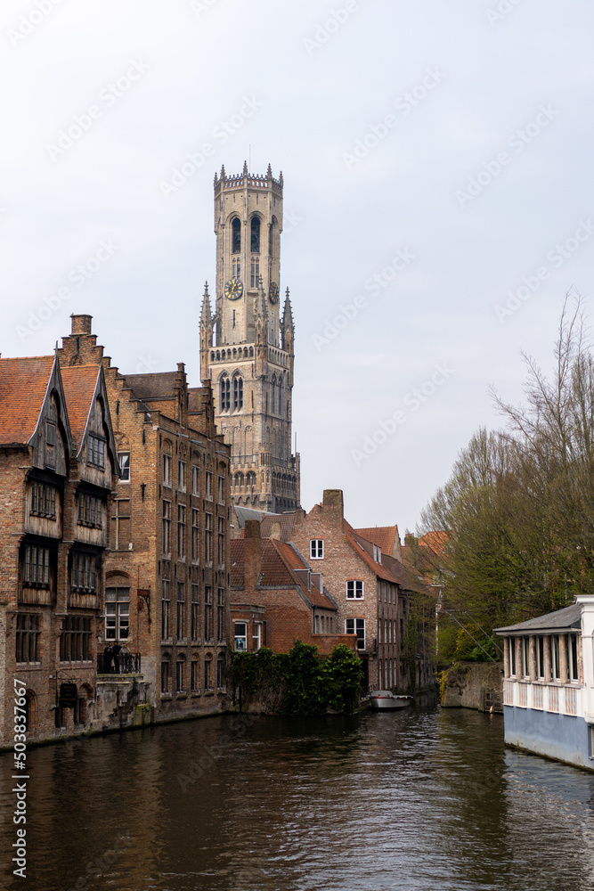 View of the Belfort of Brugge from the canals