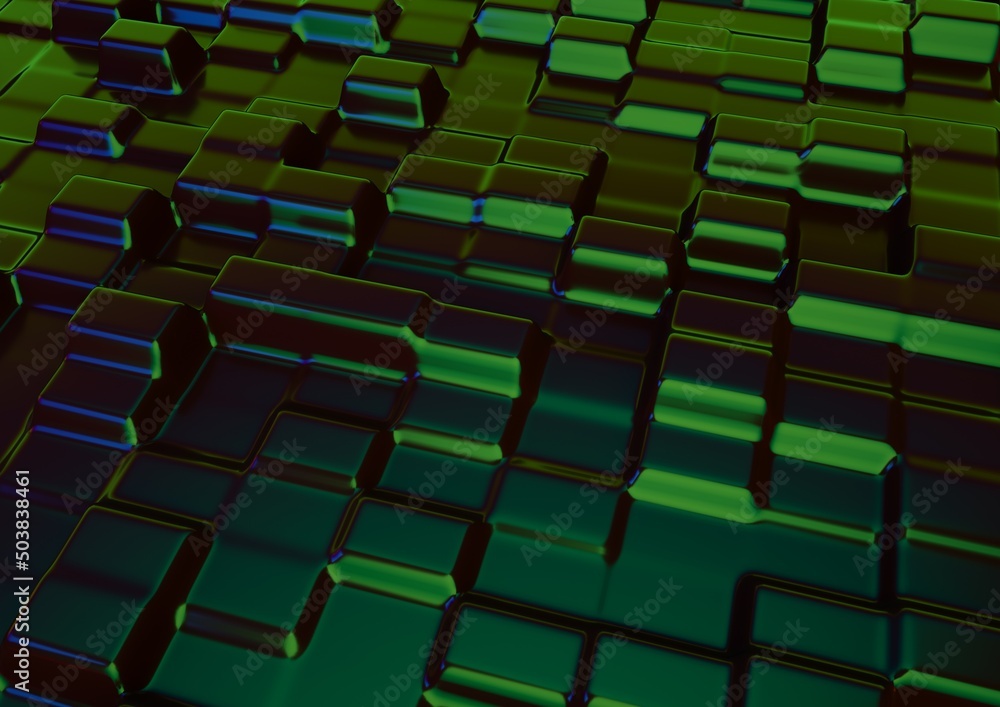 Abstract green squares of different heights 3d render Abstract green squares of different heights 3d render