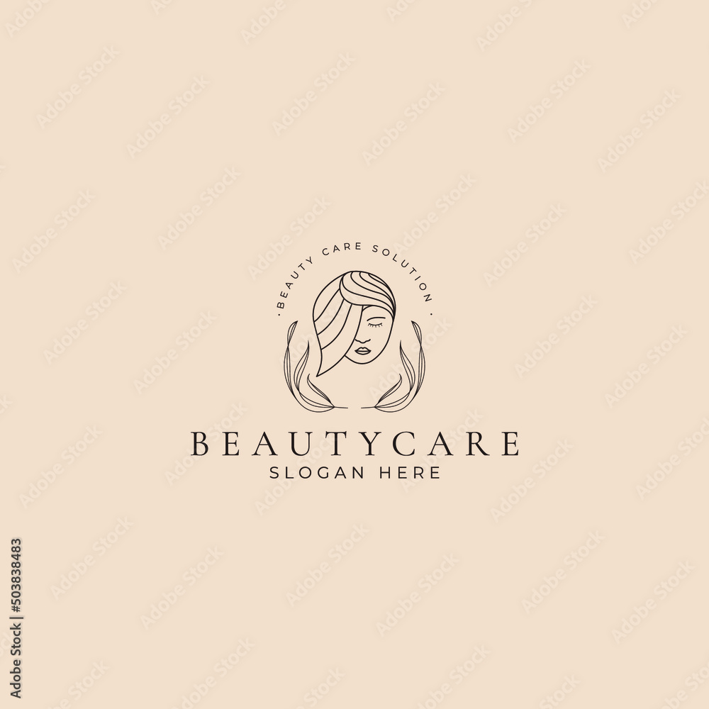 Beauty care women face minimalis simple logo template