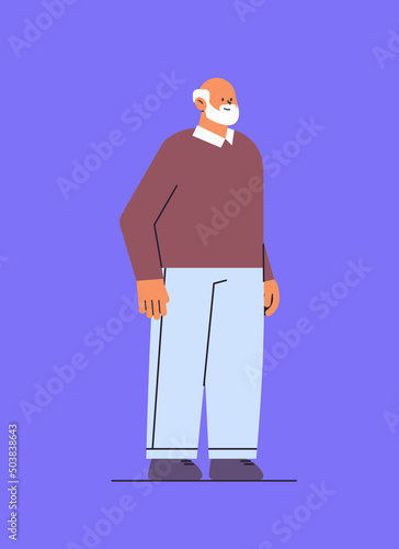 senior man in casual clothes grandfather standing pose male cartoon character full length