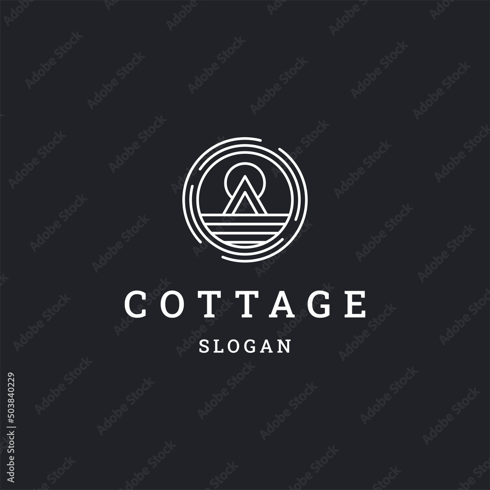 Cottage simple line art logo template vector illustration design