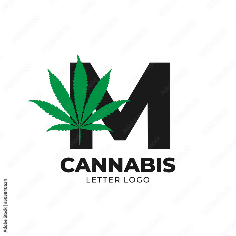letter M with cannabis leaf vector logo design element letter M with cannabis leaf vector logo design element