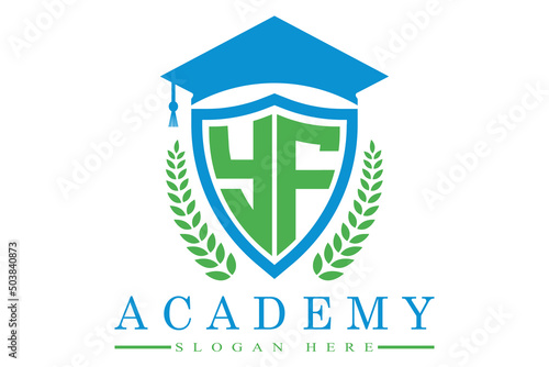 YF two letters academy university college school geometric unique shield logo design, vector template