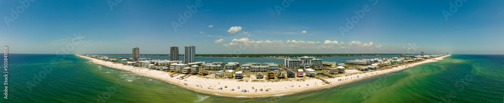 Aerial stitched panorama Gulf Shores Alabama