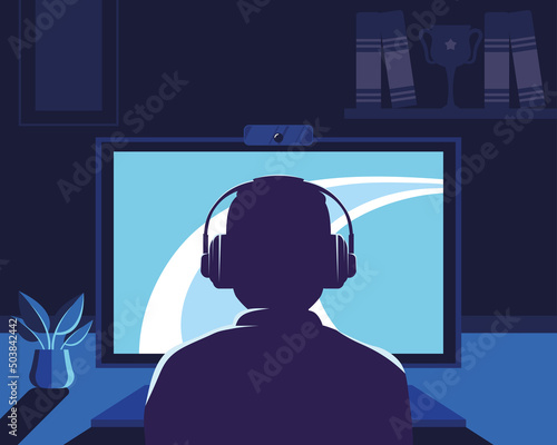 silhouette man playing video game