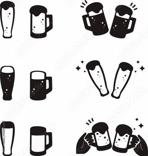 夏　ビール　アイコン　絵文字　記号　マーク　ピクトグラム　ビジネス　飲食　シンプル　イラストセット