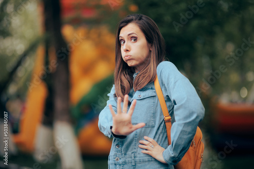 Woman Saying No Asking for Personal Space and Alone Time Fototapet