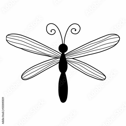 Cute dragonfly in doodle style. Vector illustration with  insect.