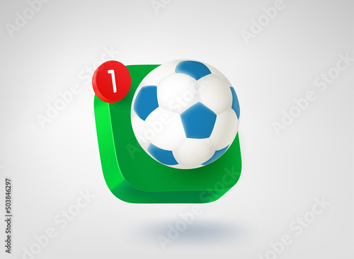 Soccer. 3d vector mobile application icon