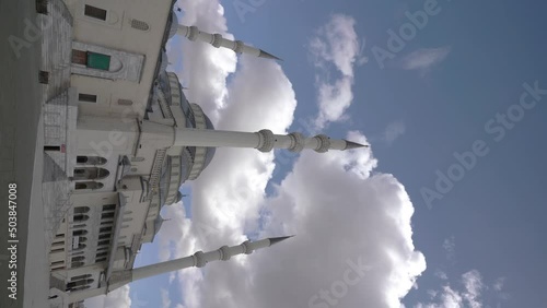 Beautiful Mosque, Kocatepe, Ankara with a magnificent exterior with white clouds in sunny day 