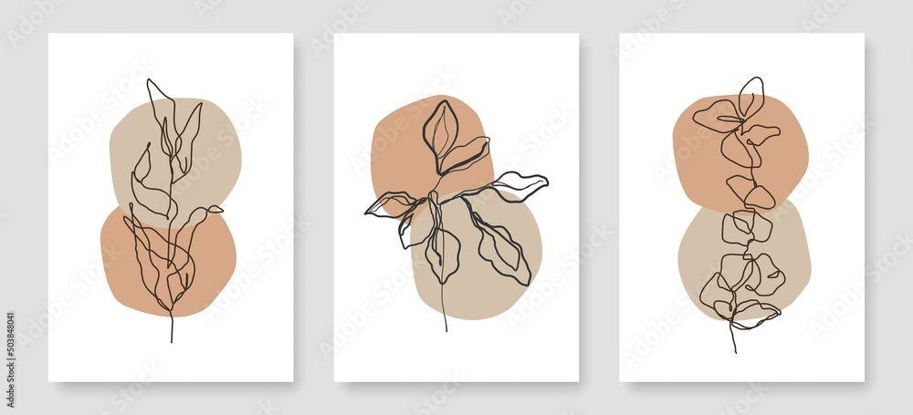 Botanical Wall Art Set with Line Drawing Leaves and Organic Shapes. Modern Foliage Line Art Drawing. Abstract Creative Wall Art Design for Print, Poster, Cover. Minimalist Boho Poster Set. Vector Botanical Wall Art Set with Line Drawing Leaves and Organic Shapes. Modern Foliage Line Art Drawing. Abstract Creative Wall Art Design for Print, Poster, Cover. Minimalist Boho Poster Set. Vector