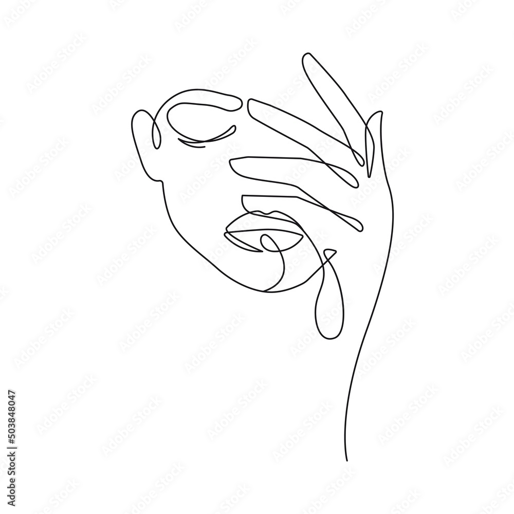 Woman Face Modern Continuous One Line Drawing. Female Art Print Line ...