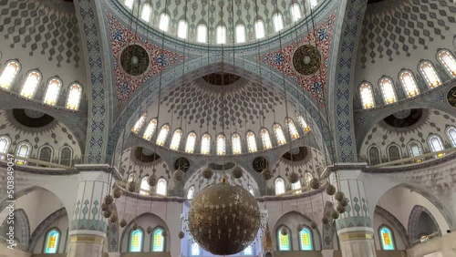 Rich interior of Kocatepe Mosque, the largest Masjid in Ankara, Turkey.