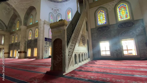 Rich interior of Kocatepe Mosque, the largest Masjid in Ankara, Turkey.