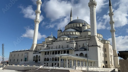 Beautiful Mosque, Kocatepe, Ankara with a magnificent exterior with white clouds in sunny day 