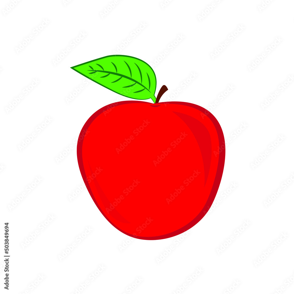 Fototapeta premium Red apple with leaf vector isolated. Fresh fruit icon.