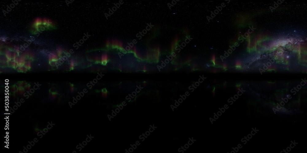 HDRI - Ice terrain with Aurora Borealis on the sky 03