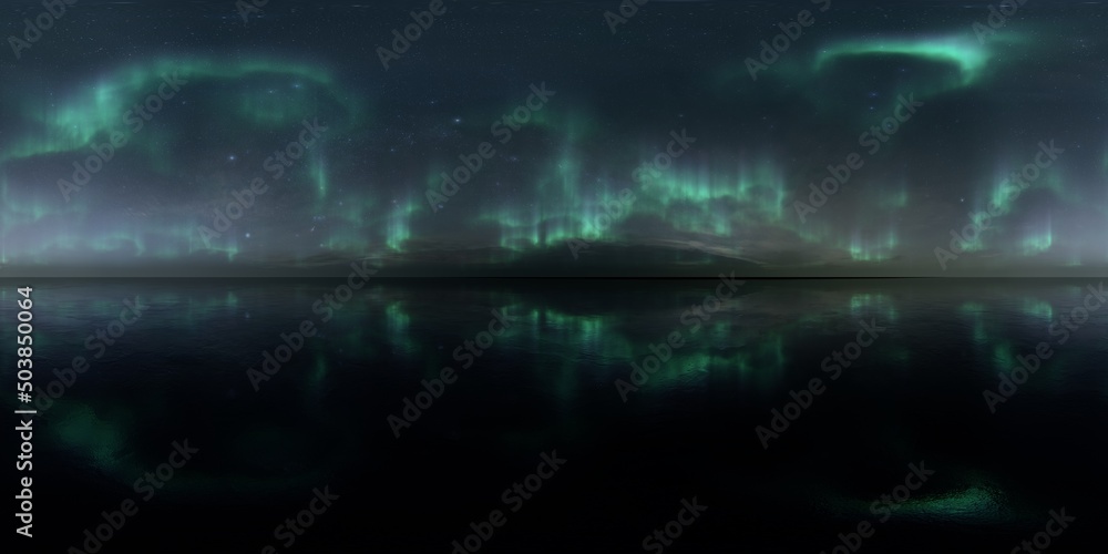 HDRI - Ice terrain with Aurora Borealis on the sky 06