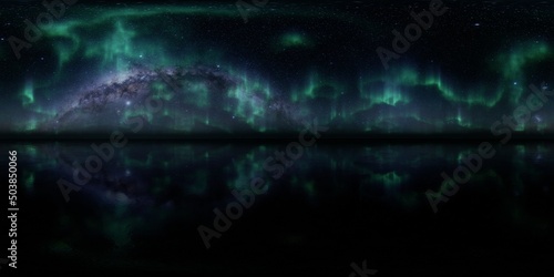 HDRI - Ice terrain with Aurora Borealis on the sky 05