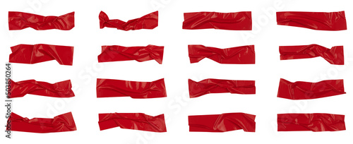 Red wrinkled adhesive tape isolated on white background. Red Sticky scotch tape of different sizes. Vector illustration.