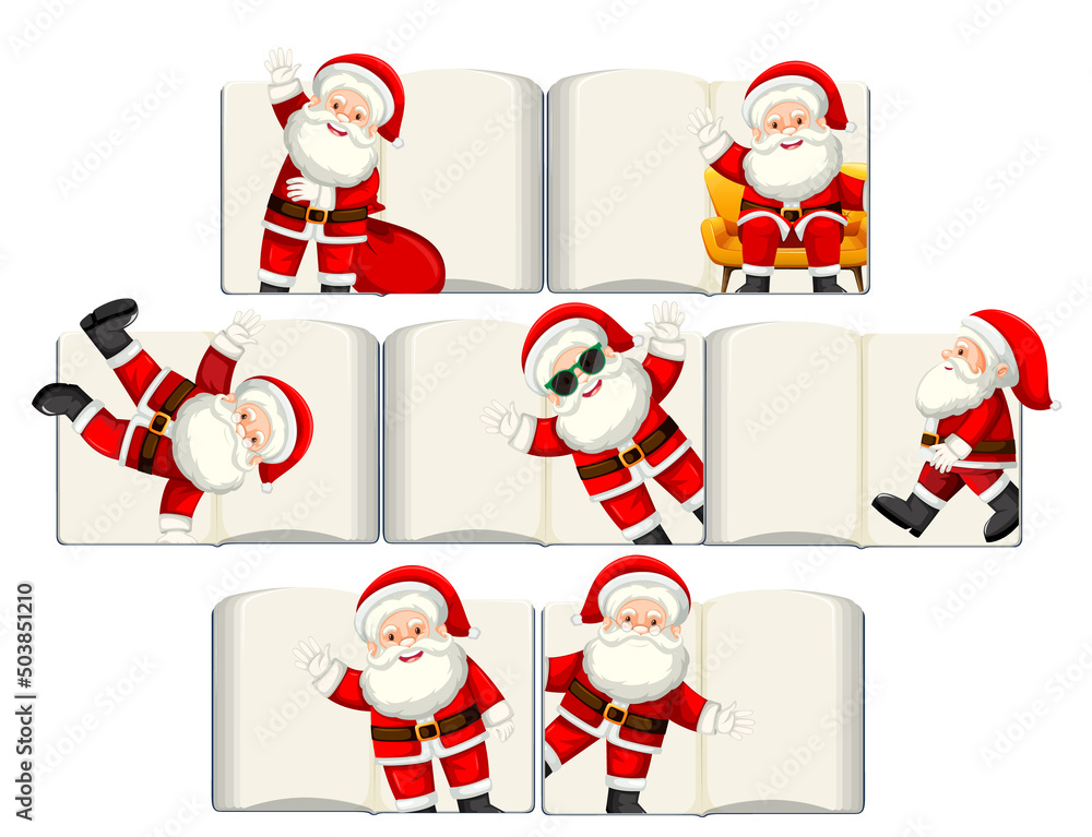 Set of different opened blank books with Santa Claus Set of different opened blank books with Santa Claus
