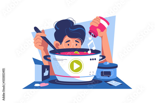 Girl blogger making video content for food blogger