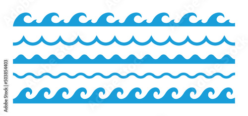 Vector water waves patterns. Waves line set.