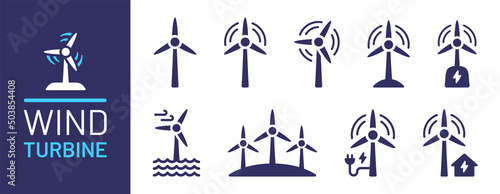Wind turbine vector icon set. Windmill symbol vector isolated on white background.