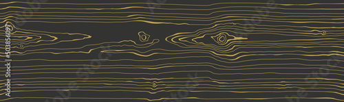 Black tree with golden fibers. Dark brown wenge wooden wall plank, table or floor surface. Wood grain  seamless texture, vector background.