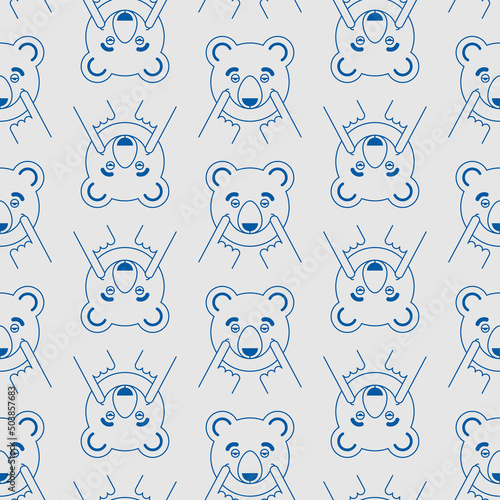 Fototapeta Naklejka Na Ścianę i Meble -  Bear smile pattern seamless. Beast counterfeit joy background. Bear Stretch smile with your fingers texture.