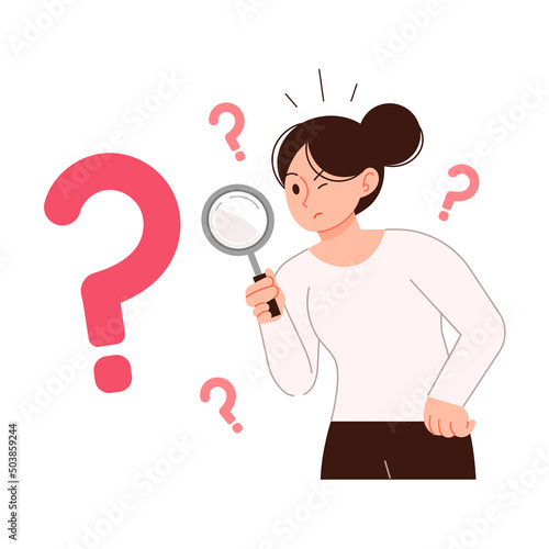 A woman with a question. Curiosity or question concept figure vector illustration.