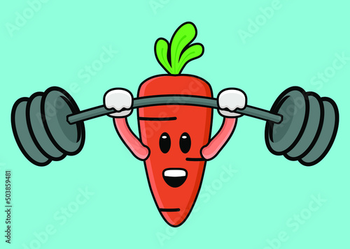 Cute carrot mascot exercising using barbells of illustration vector