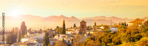 Fotografia Granada city landscape panorama viewat sunset