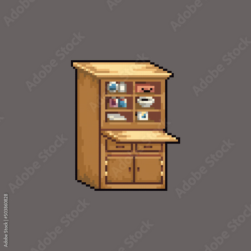 Fully editable pixel art vector illustration wardrobe cabinet for game development,
graphic design, poster and art.