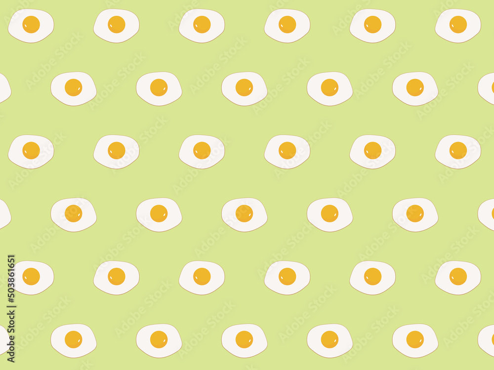 シンプルなかわいい目玉焼きのパターンのイラスト素材②卵料理　黄緑
