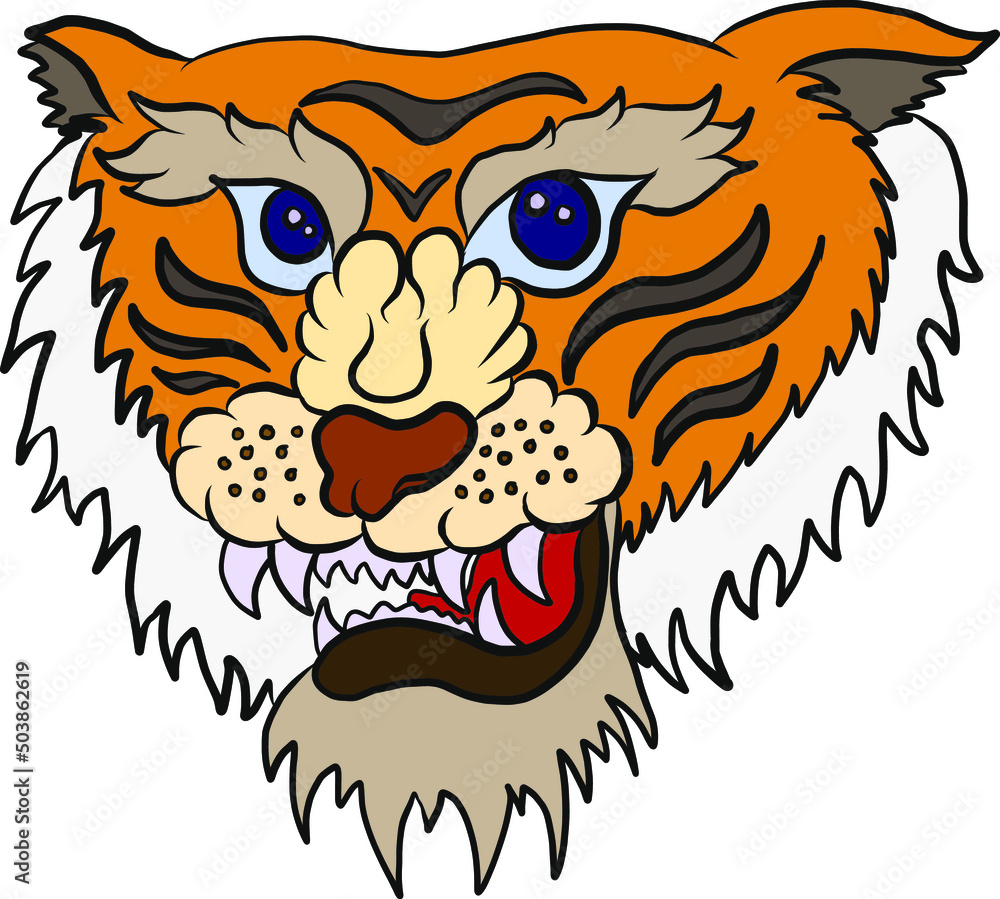 Obraz premium Japanese tiger illustration for printing on T-shirt.Year of tiger.Chinese new year zodiac sign of set.Chinese zodiac animal signs and Cherry blossom vector on background.