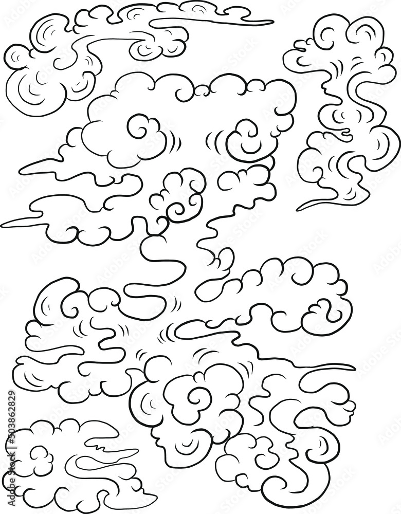 Chinese cloud vector for coloring book and printing on white background.