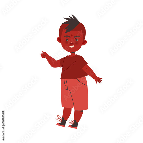 Red Little Boy Aggressor Abusing and Insulting Weak Vector Illustration