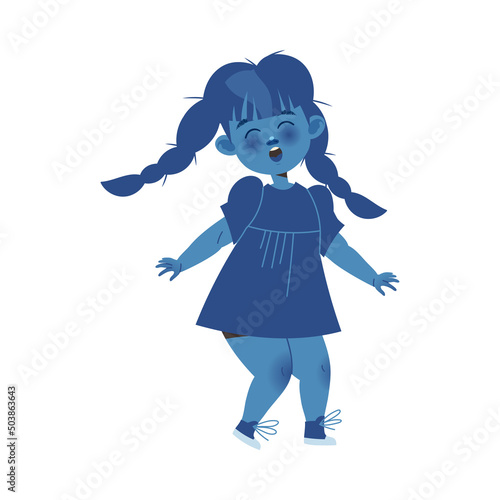 Little Girl Victim Crying Out Loud Suffering from Abuse and Bullying Vector Illustration