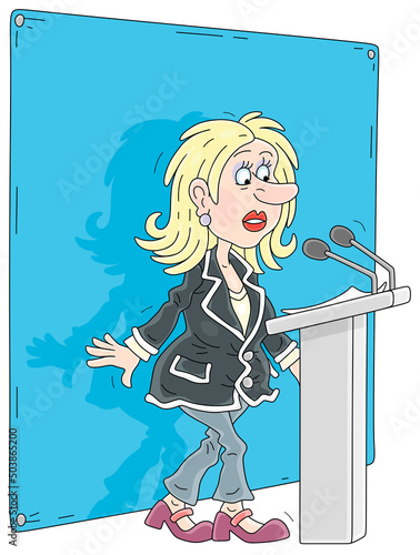 Government official making an official statement at a press conference, vector cartoon illustration isolated on a white background