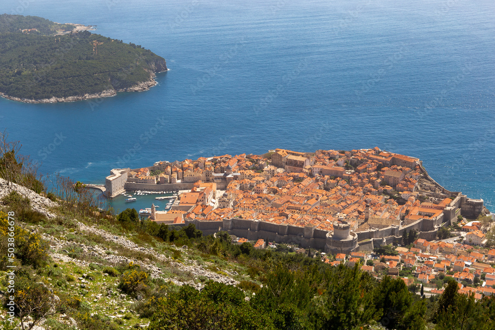 Aerial view of Dubrovnik, a city in southern Croatia