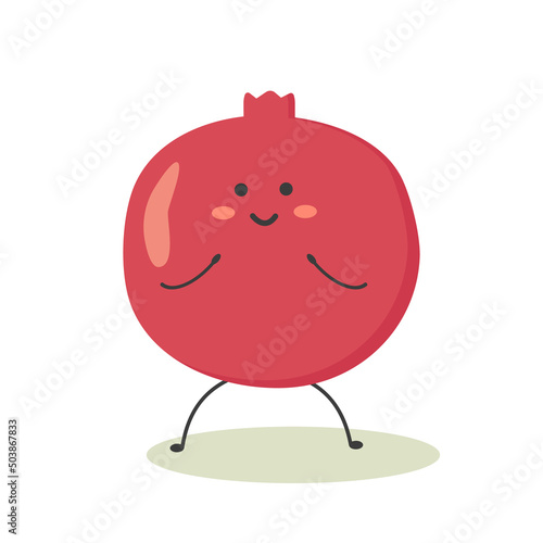 ripe cute pomegranate in cartoon style