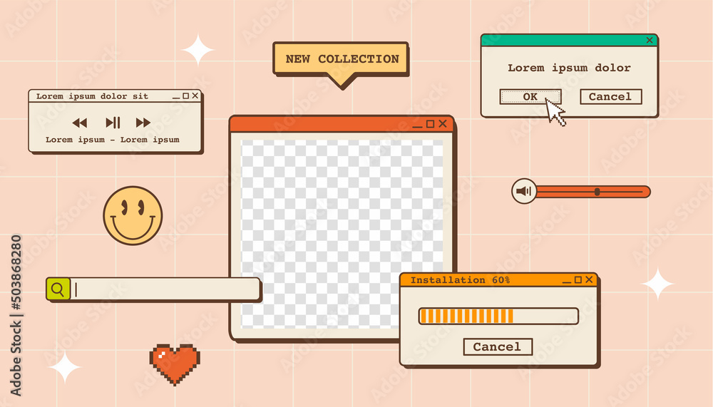 Vaporwave desktop wallpaper template with place for picture. Abstract