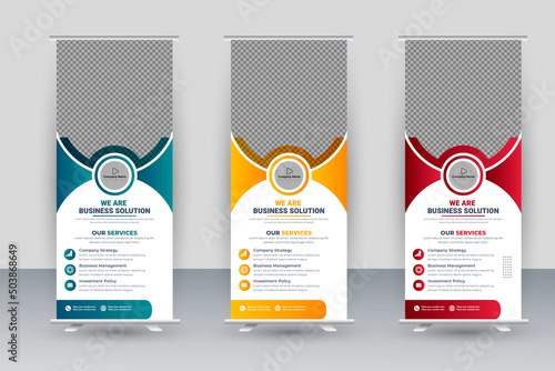 Business Roll Up Banner. corporate Roll up background for Presentation. Vertical roll up, x-stand, exhibition display, Retractable banner stand 