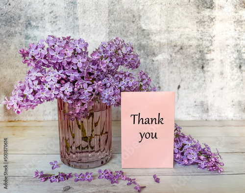 Lilac Flowers Bouquet and Thank you pink greeting card 